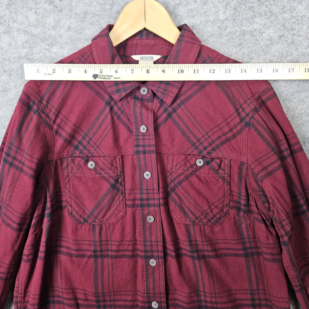 Duluth Trading Women's Red Plaid Button Up Shirt Size M Flannel Roll Tab Sleeves - Picture 6 of 11